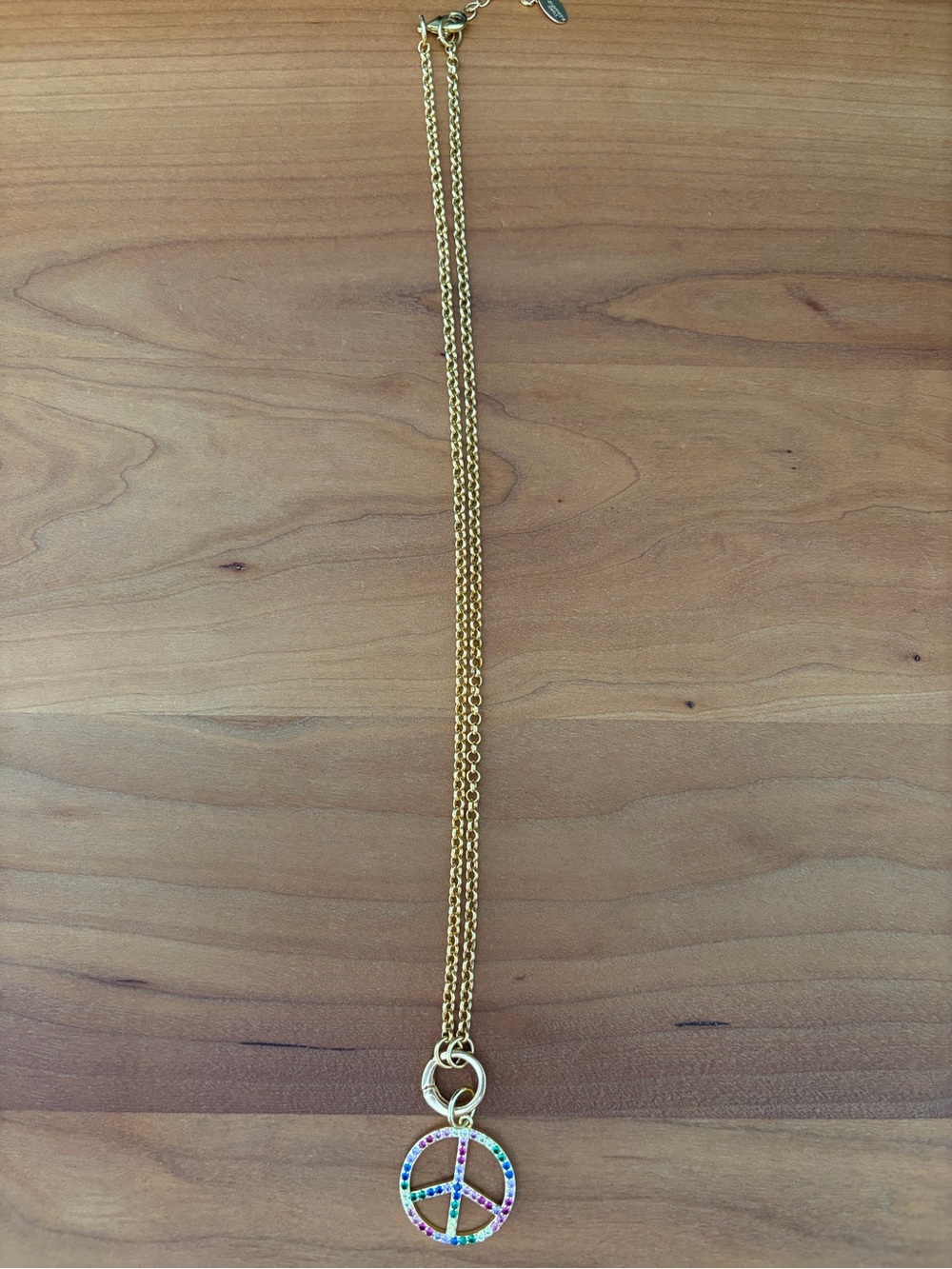 Gold plated Peace Sign Pendant Necklace with Multicolor Stones - Women